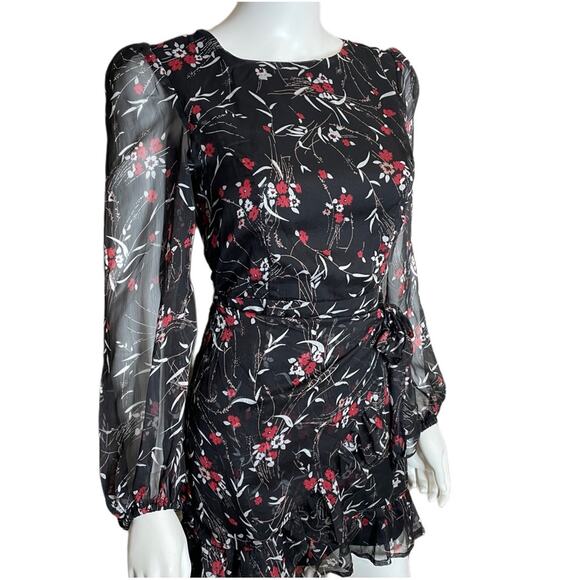 Lulus Petal to The Metal Black Floral Print Chiffon Mini Dress Women’s Sz XS - Picture 7 of 9